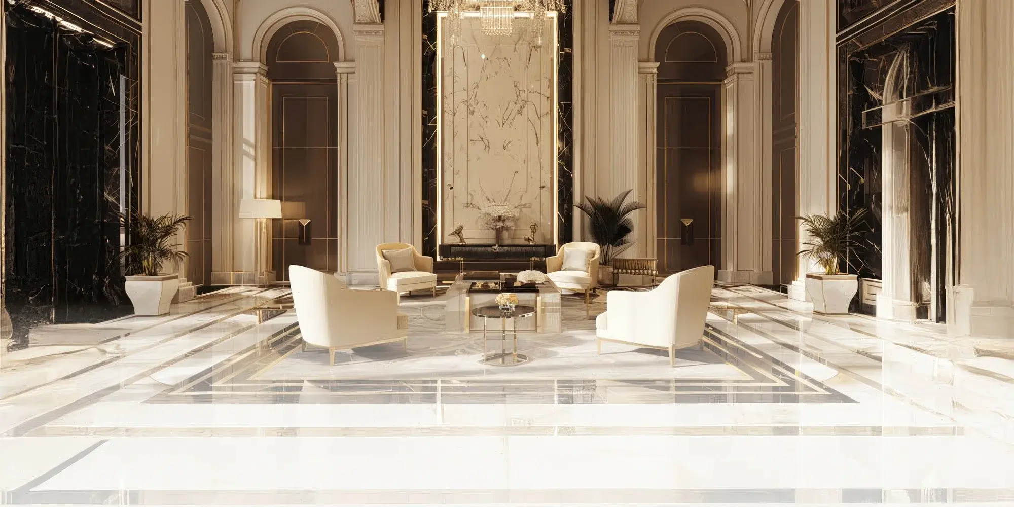 Luxury marble lobby with elegant furnishings