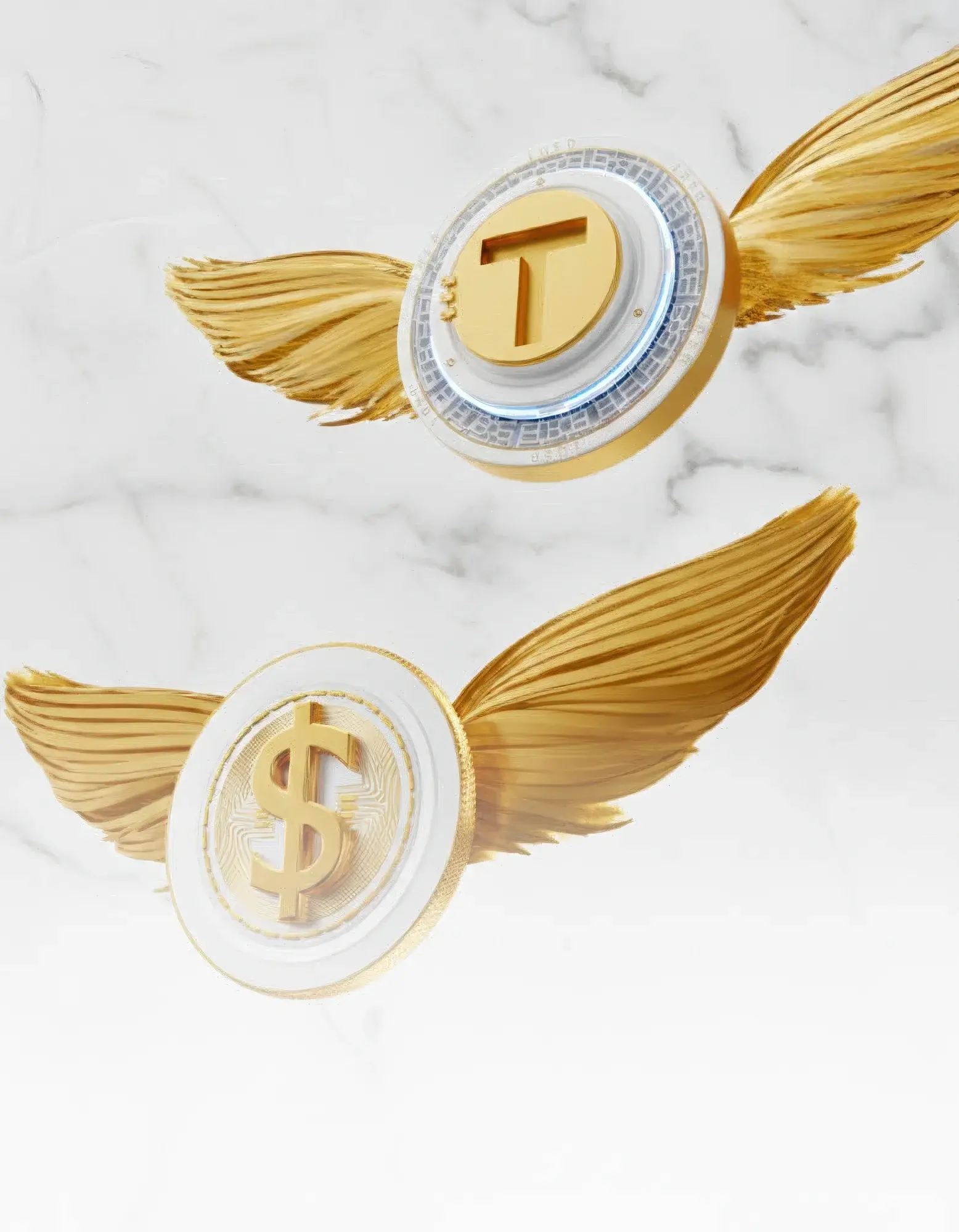 Winged coins representing financial freedom