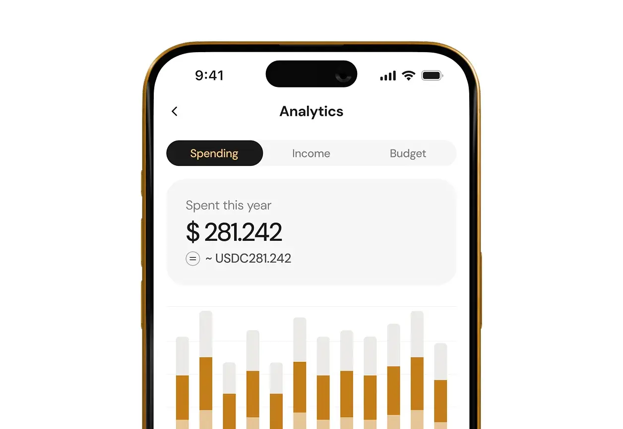 Live statistics analytics screen showing spending charts
