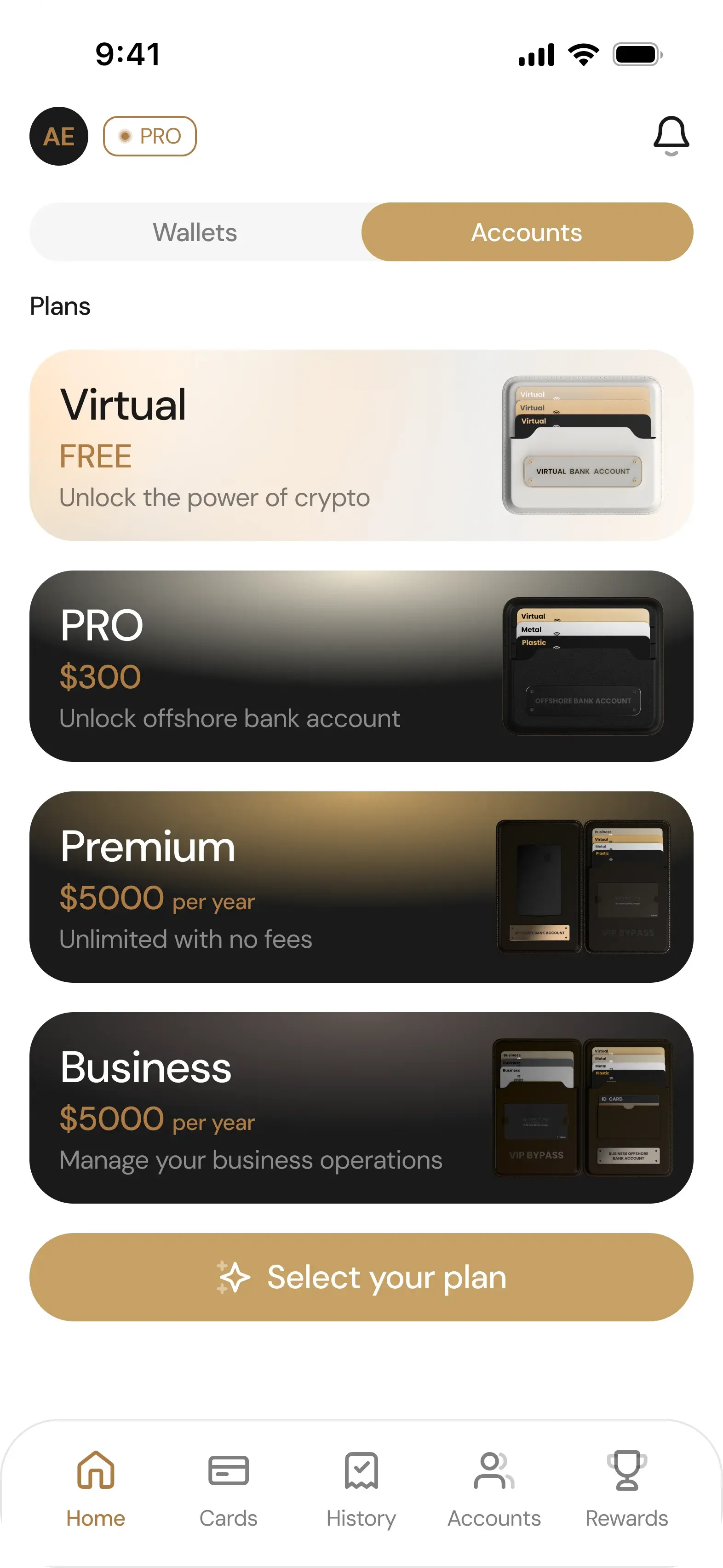 Select your plan screen