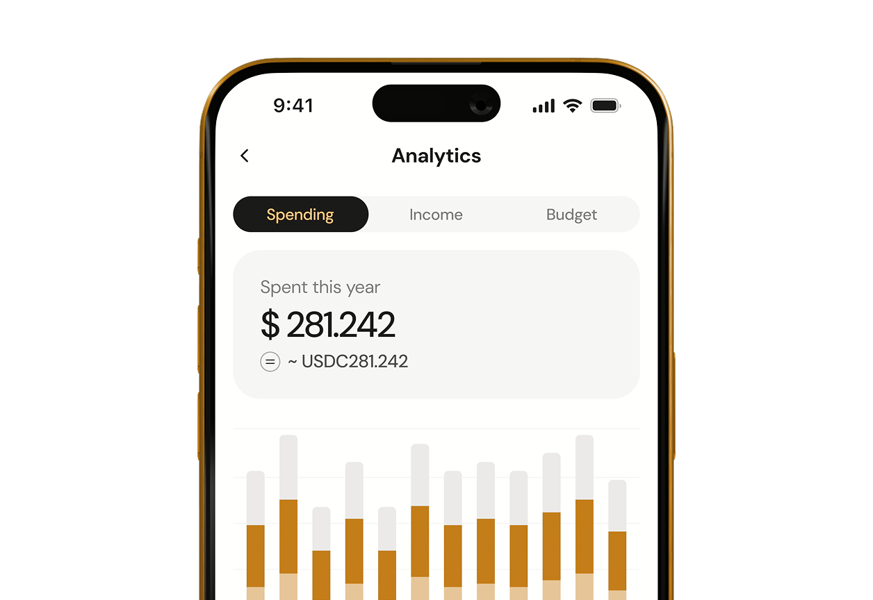 Live statistics analytics screen showing spending charts