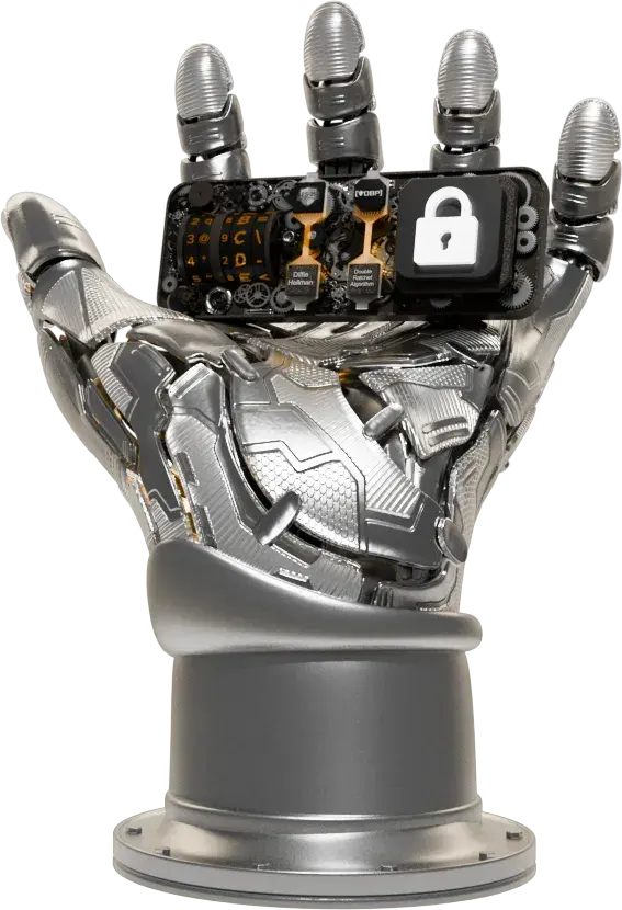 Robotic hand holding a secure device