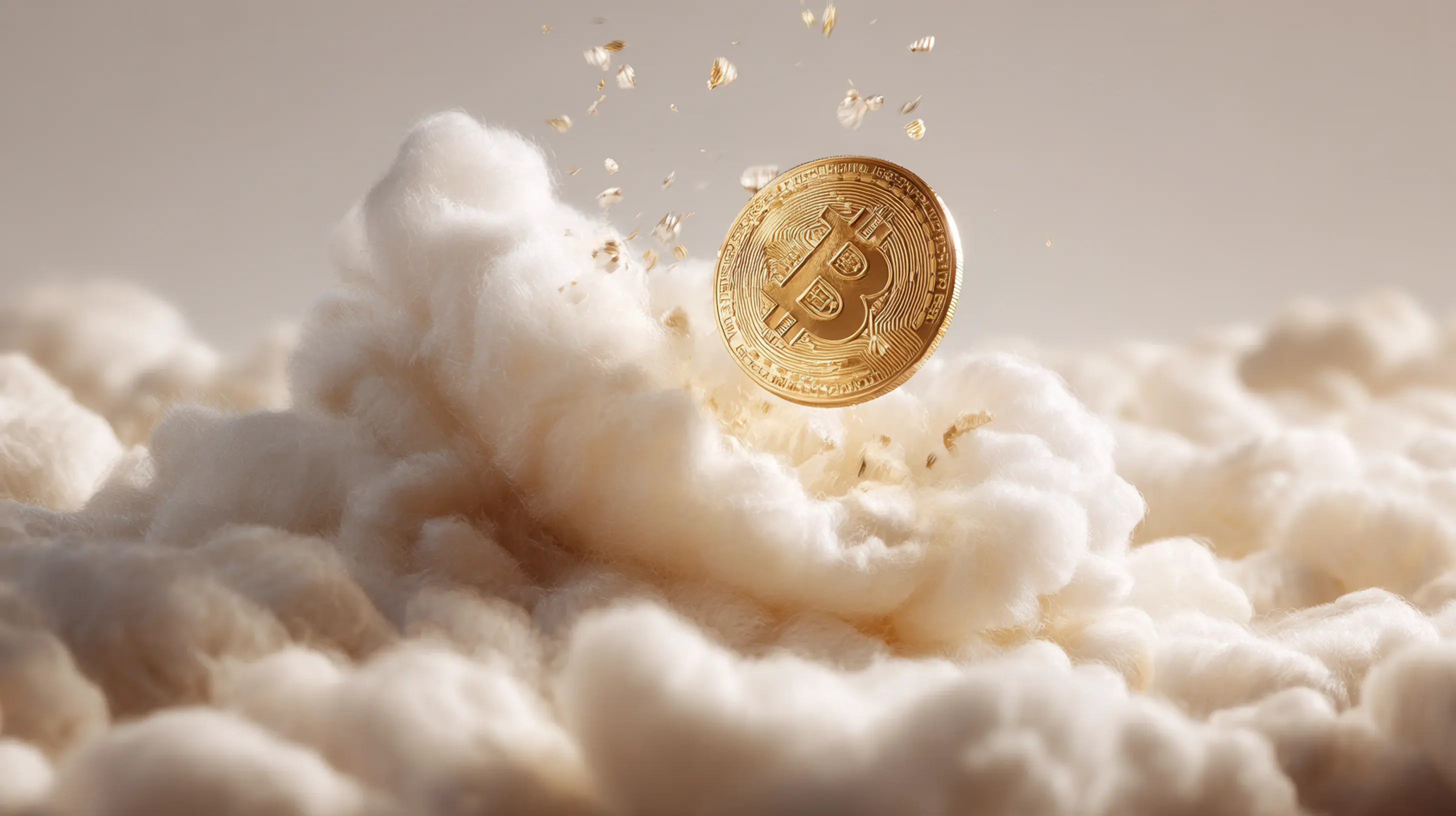 Bitcoin coin floating on clouds representing risk absorption