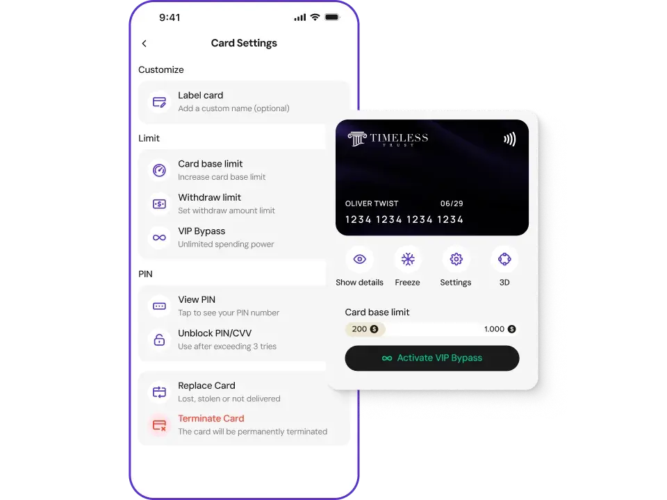 Card management and settings