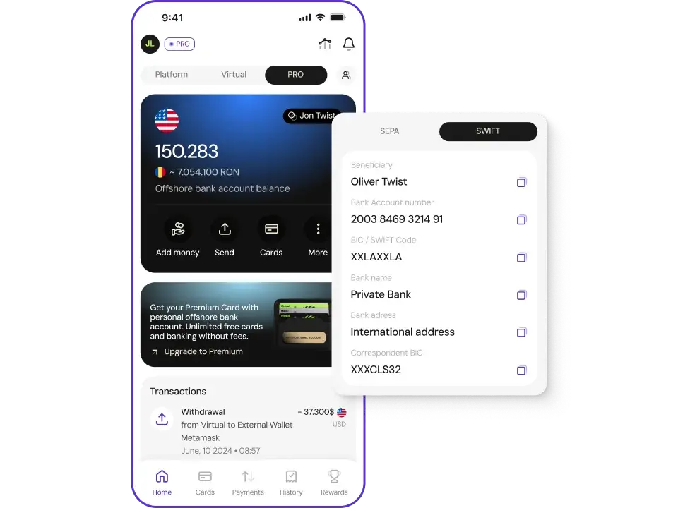 Fiat deposit with bank account details