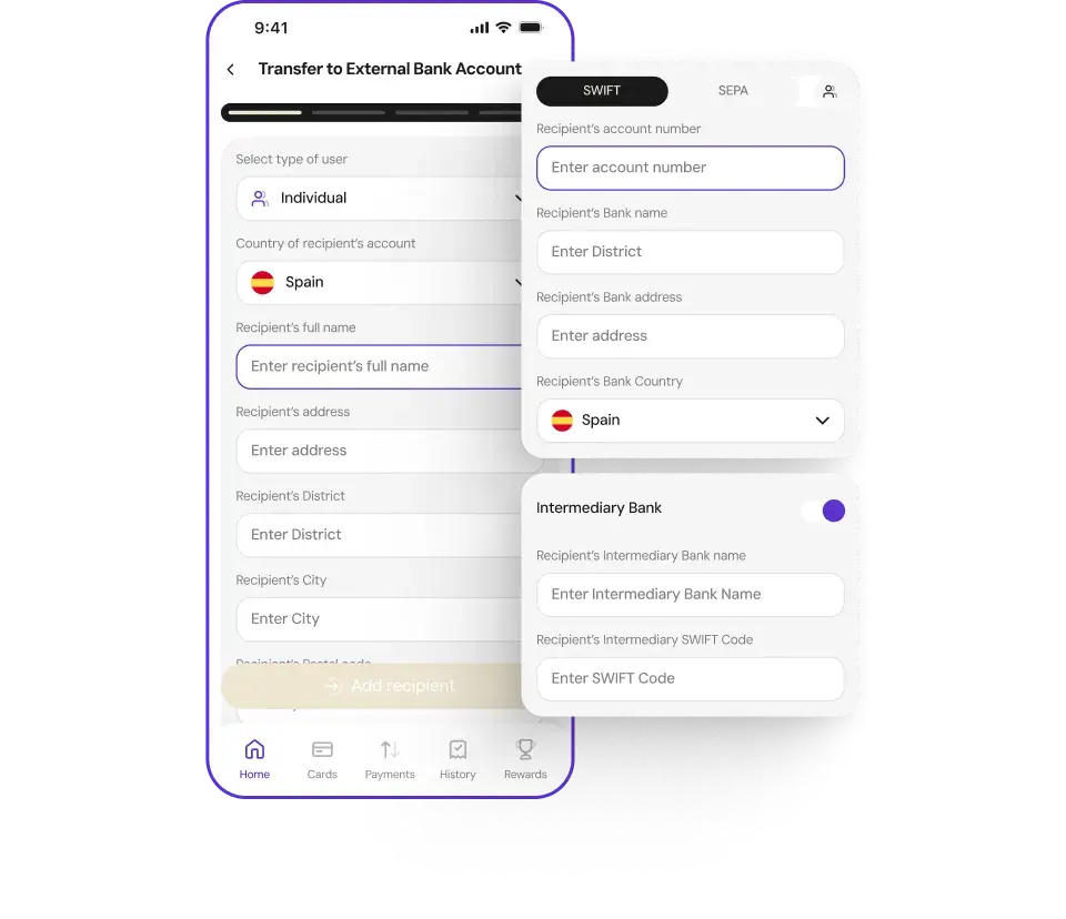 External bank transfer form