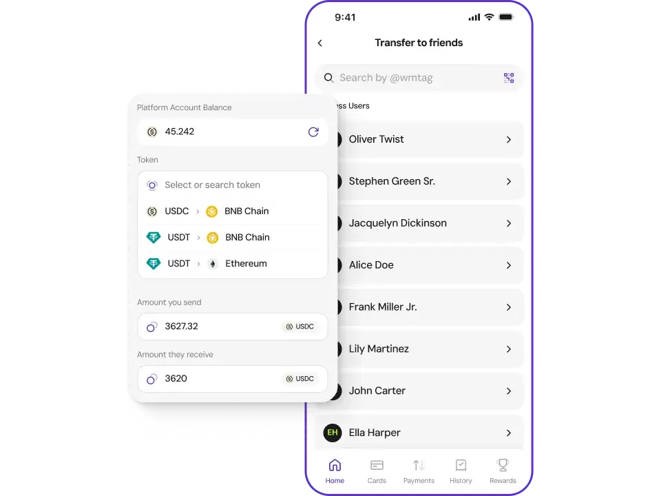 Transfer to friends interface